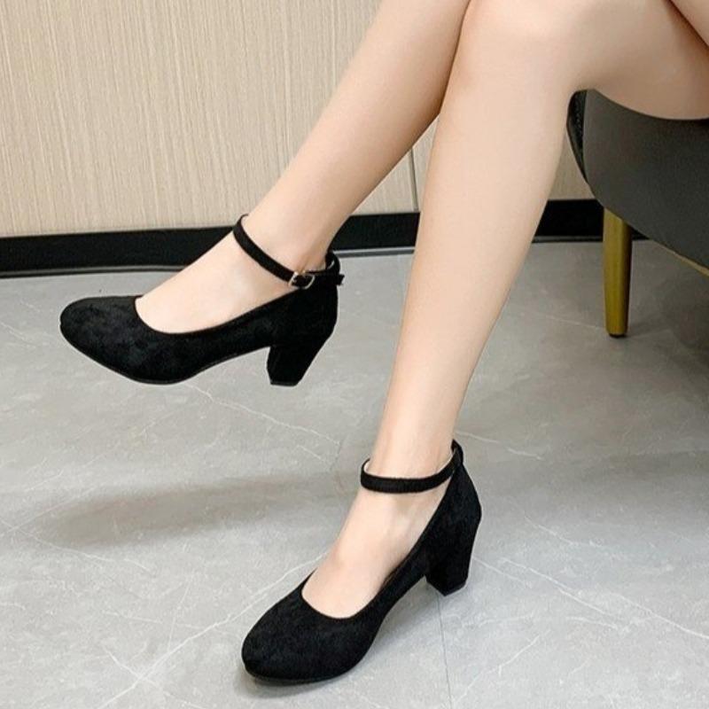 

2025 Новые Женские Модные Туфли-Лодочки Милая Женщина Толстый Высокий Каблук Ремешок на Щиколотке Женская Платформа Женская Обувь 35 чёрный