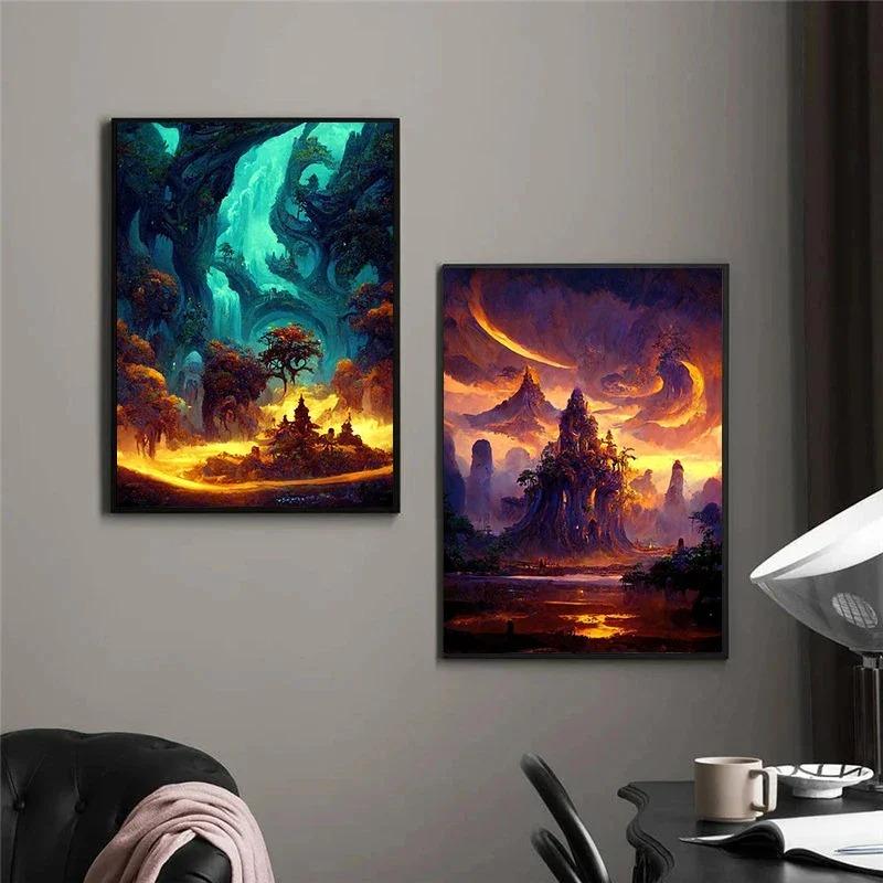 Surrealism Fantasy World Magic Skeleton Castle Poster and Prints Canvas Painting Wall Art Pictures for Room Home Decor Gift