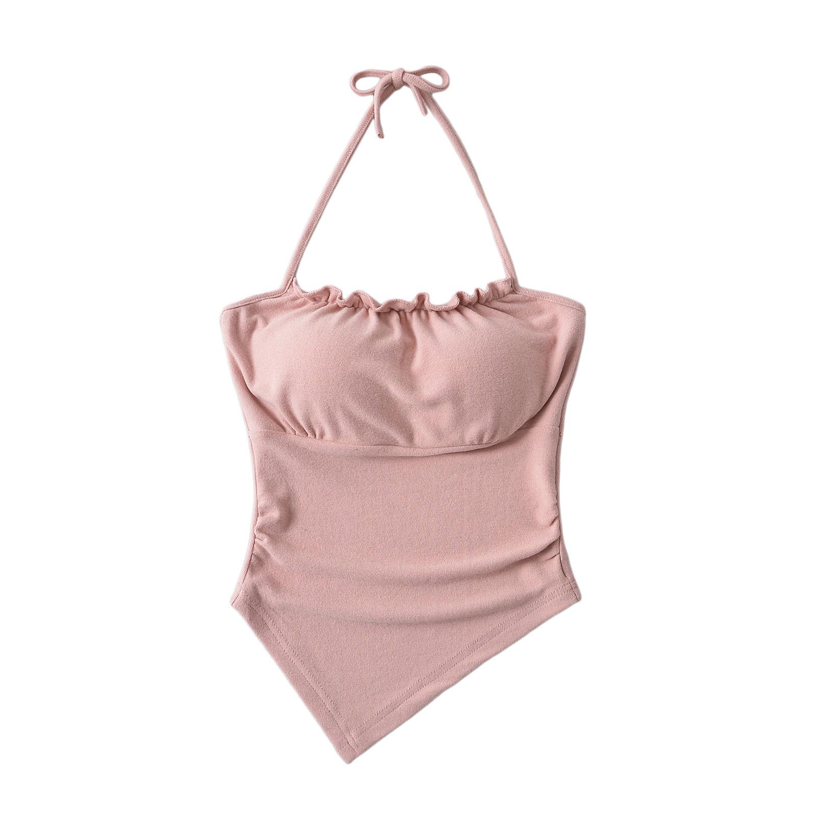 

Женский сексуальный топ-халтер на шнуровке с открытой спиной и съемными вкладышами Medium розовый