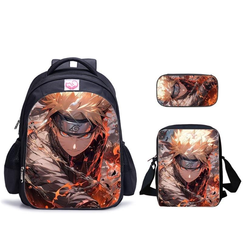 Playful Blink Naruto Three-Piece Set Spine Care Schoolbag Pencil Bag Satchel Bag Student School Full Set