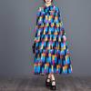 Spring and Summer New Loose Large Size Fashion Print Splicing Long Sleeve Cake Dress Dress