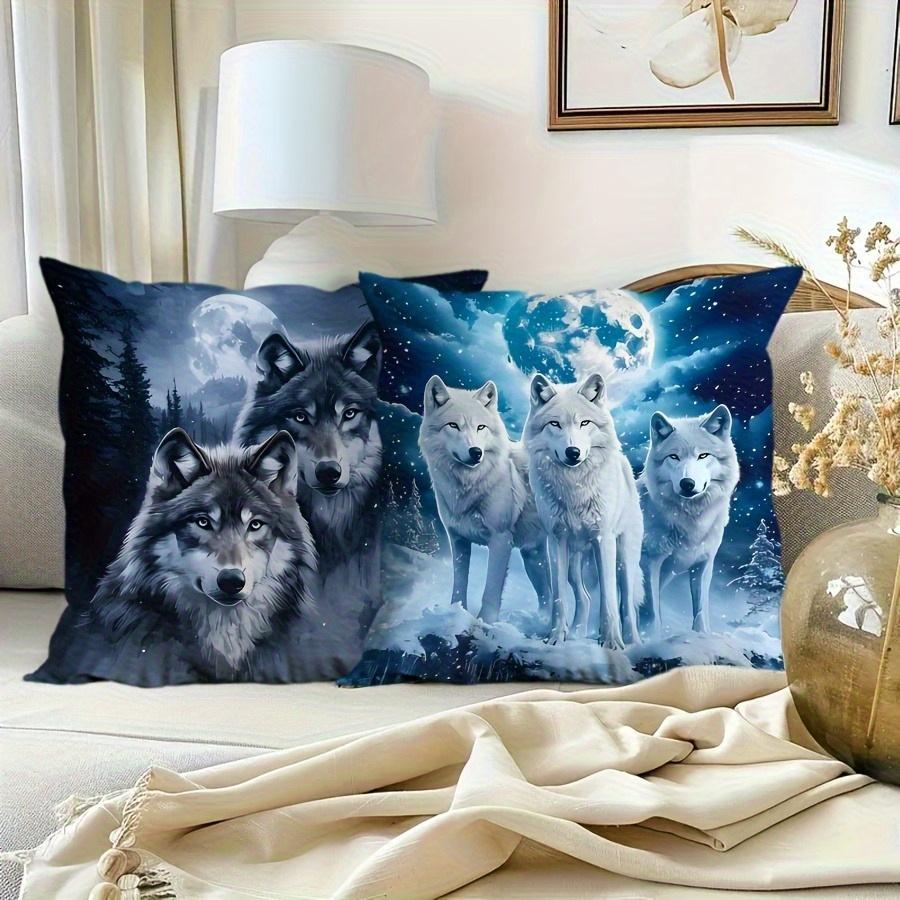 4 stuks Scandinavische Wolfskoning Print Kussenslopen - Noordse Wolfskudde Ontwerp, Zachte Vierkante Decoratieve Kussenslopen met Ritssluiting, Enkelzijdig Bedrukt