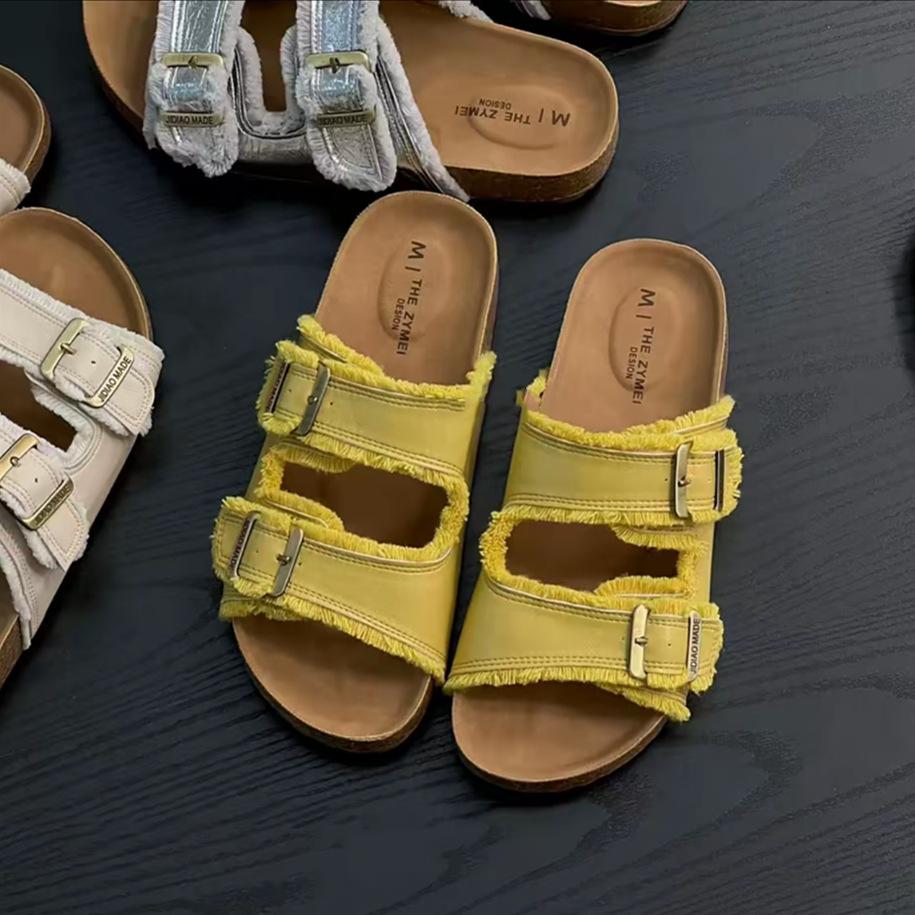 Retro buckle platform slippers women's summer new casual versatile Boken one-word drag outside sandals