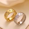 18K Gold-Plated Stainless Steel Ring with Inlaid Zirconia for Women