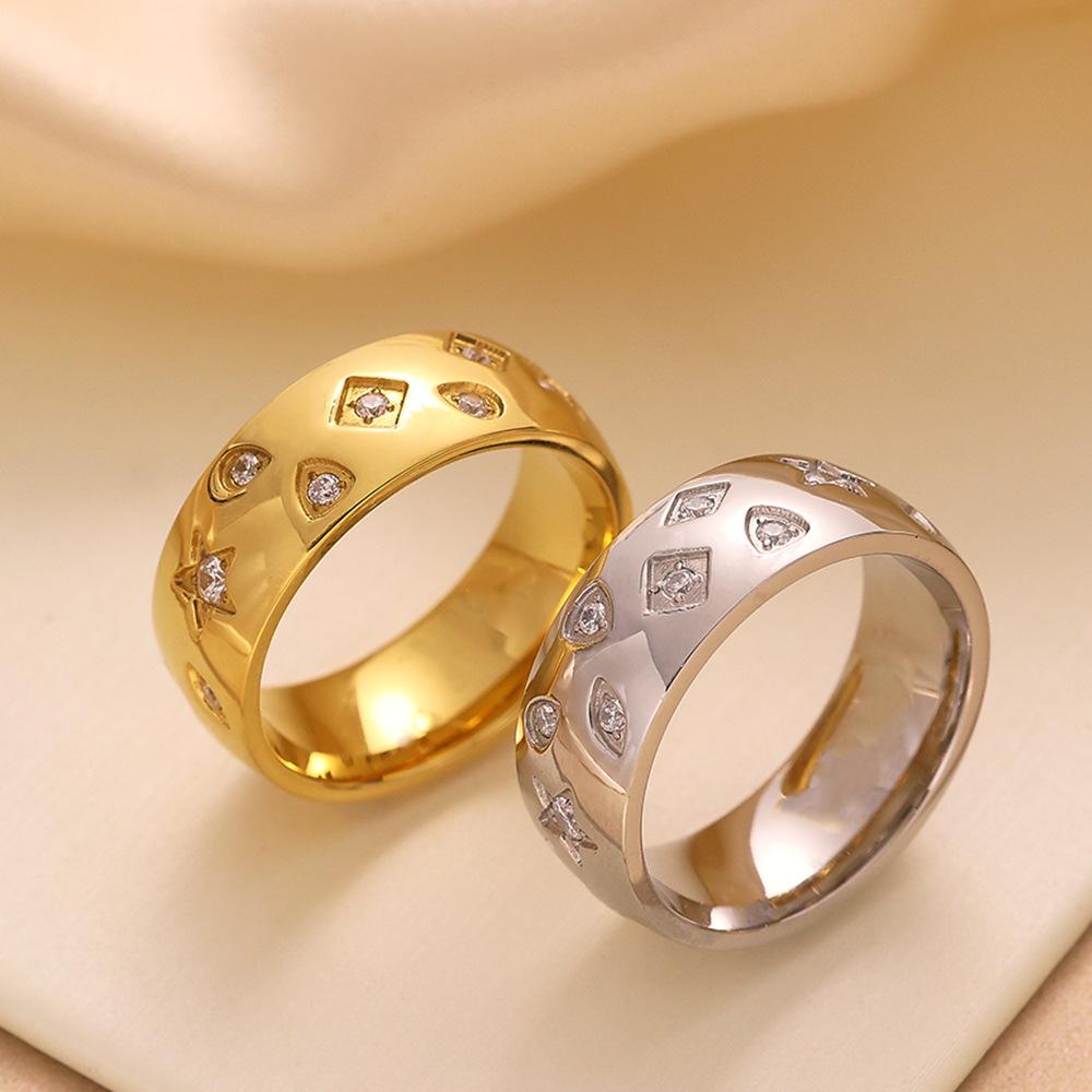 18K Gold-Plated Stainless Steel Ring with Inlaid Zirconia for Women