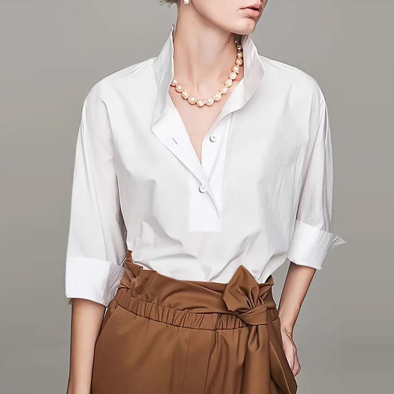 VONDA Женская модная однотонная рубашка со средним рукавом и пуговицами 5XL розовый — фото 13