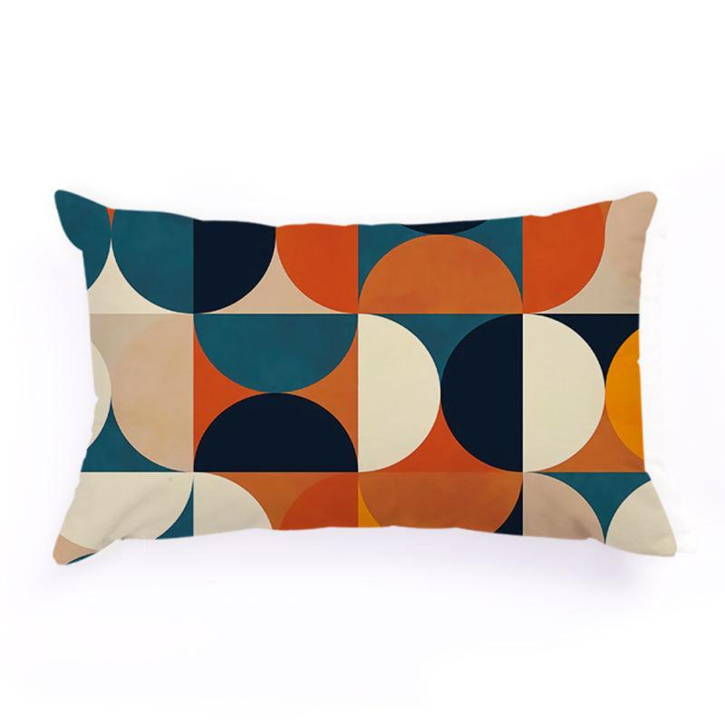 Flannel Rectangle Bedside Throw  Pillow  Case, Creative Bright Color Geometric Abstraction Pattern,