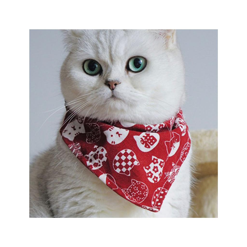 Cat Triangle Bib Cute Japanese Style Adjustable Mohair Pet Triangle Scarf for New Year Red XS