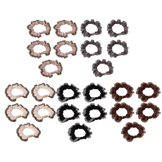 5Pcs Hair Ties High Elasticity Double-Layer Plaid Lace Seaming Hair Ropes Retro French Style Soft Fabric Hair Accessories