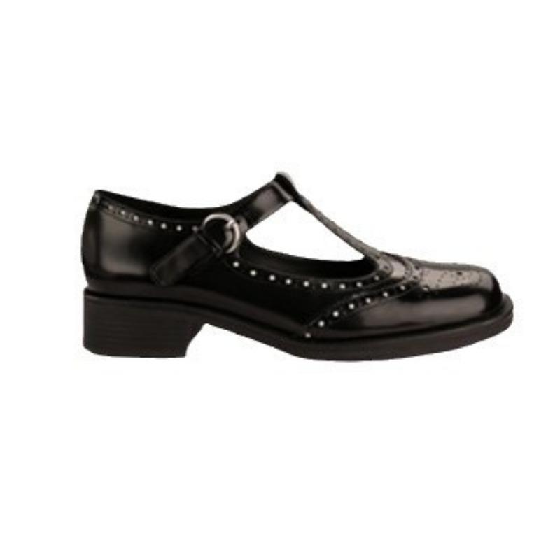 Sheepskin~ Brock engraved Mary Jane shoes T-band British small leather shoes women's platform