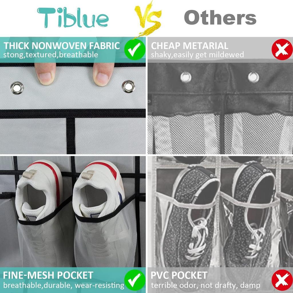 Multi functional door back shoe storage Large Mesh Pockets With 4 Hooks Transparent Fabric Shoe Rack Storage Bag For Bedroom