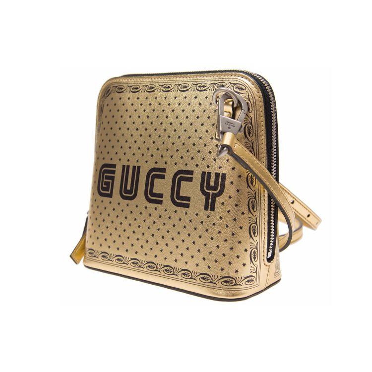 Gucci Guccy Star Print Zipper Leather Shell Bag Unisex Handbags Gold 511189-K2YPN-8275
