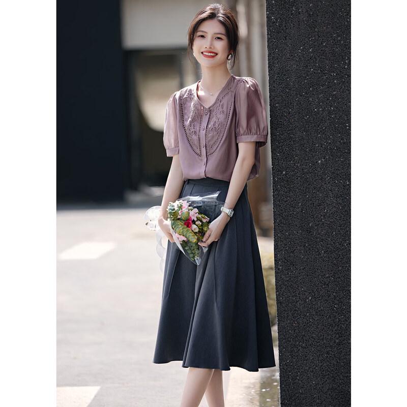 XWI Women s Elegant Embroidered Tencel V-Neck Shirt M