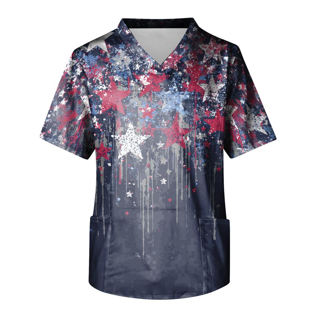 Men's Short Sleeve V-Neck  Print Chest Pocket Care Top