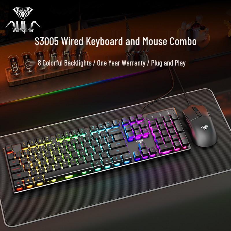 AULA Tarantula Wired Silent Keyboard: Mechanical Feel & Cool Lighting for Office/Desktop