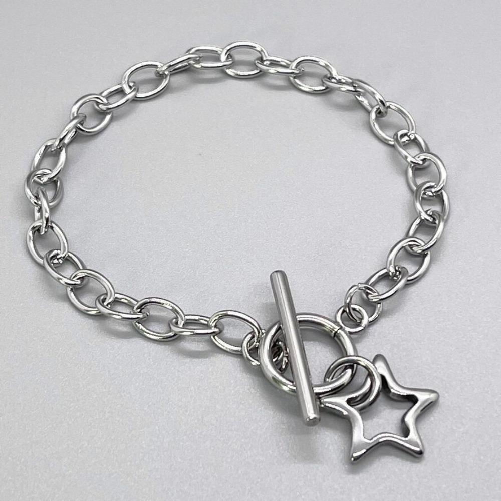 Gothic Stainless Steel Hollowed-out Five-pointed Star Pendant Bracelets for Women Men Couple Punk Y2k Daily Layering Jewelry