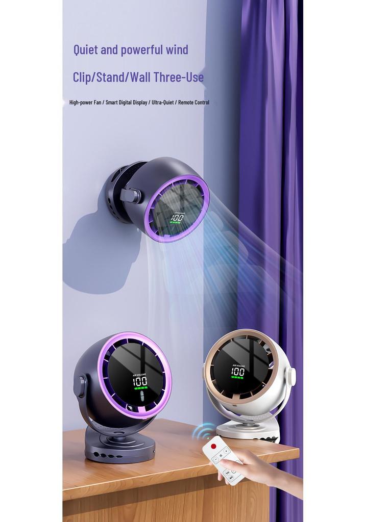 High-Speed USB Charging Desktop & Wall-Mounted Small Digital Display Fan