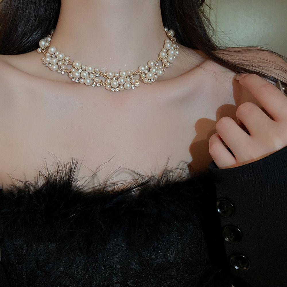 Court Style Design Pearl Jewelry Set Multi-layer Pearl Dangle Earrings Pearl Necklace Bridal