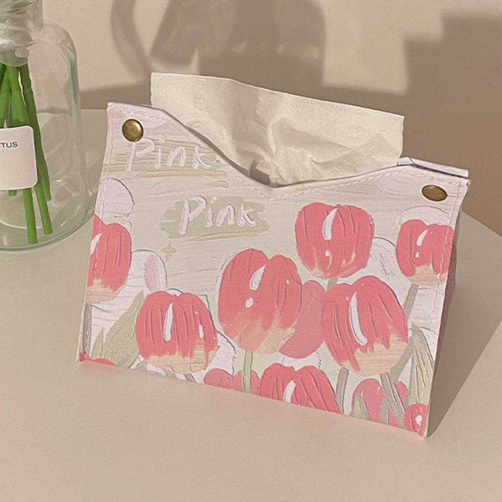 Paper Box Cover Large Cute PU Leather Facial Hand Paper Box Cover for Bedroom Living Room Cars Pink