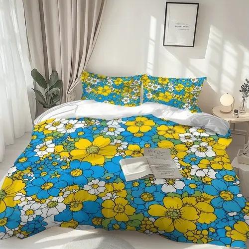 Bright Colorful Floral Pattern Duvet Cover Queen Size Colorful Floral Bedding Set For Home Decor Room Decoration 3 Piece Set