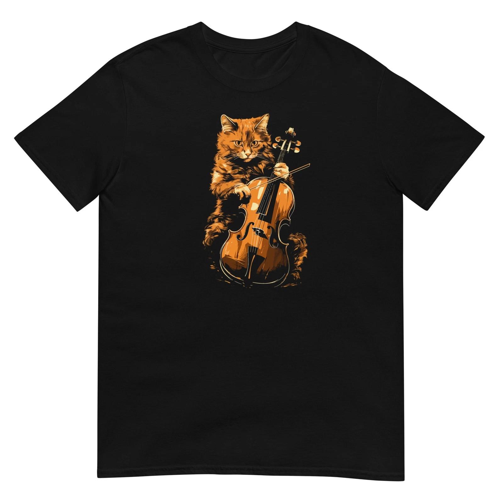 Cat Tshirt Cello Player Violin Tee Kitty Cats Lover Pet T-Shirt Unisex Design S