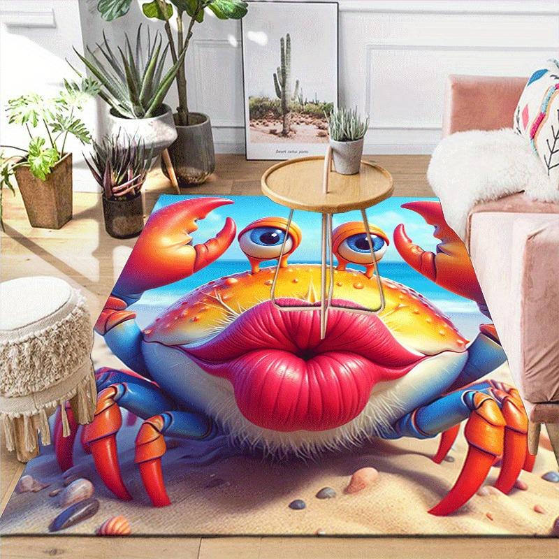 1pc Red Lip Crab Print Design Area Rug - Soft, Anti-Slip, and Durable Gaming Room Decor for Bedroom
