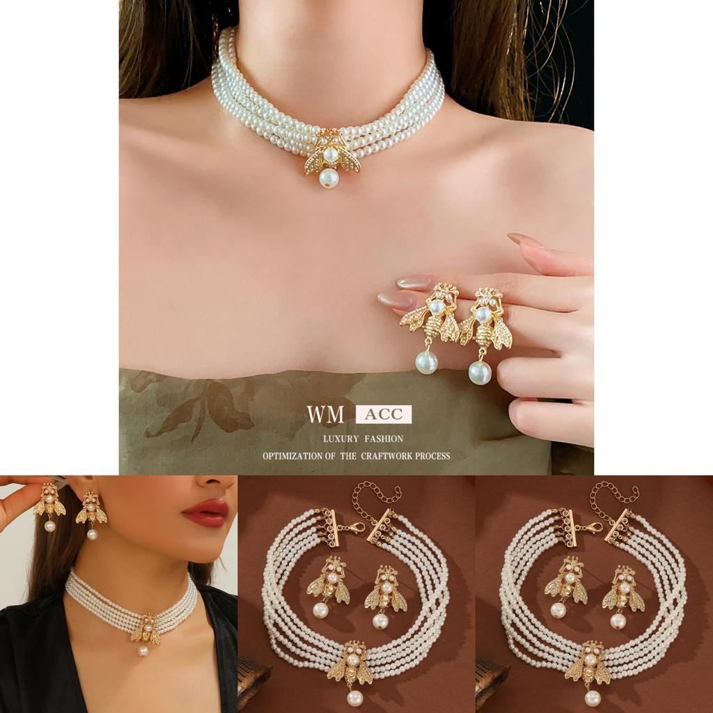 Süßes Bienen-Anhänger-Schmuckset Mit Mehrschichtigen Perlen- Und Legierungskomponenten Für Damen