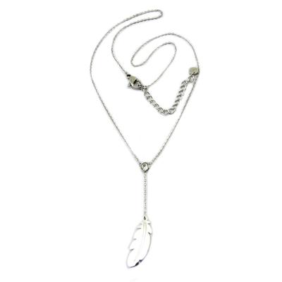 [P7892] - Silver 'Boho' Steel Designer Necklace (feather) - 20x7 Mm