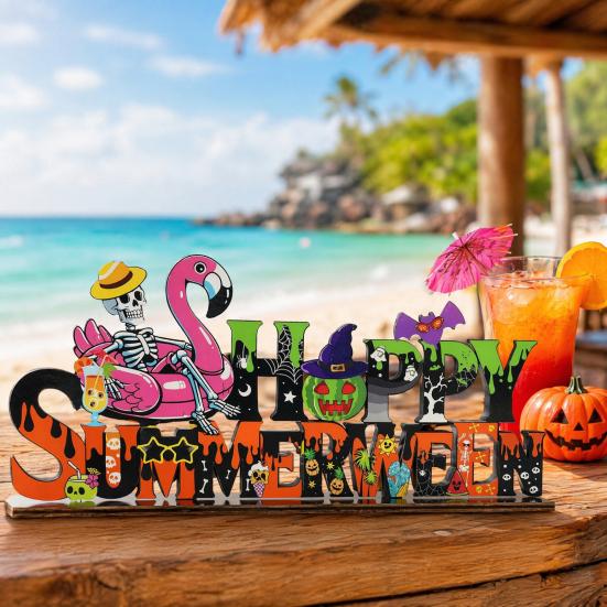 Fall Season Shelf Decor Happy Halloween Wooden Sign Ornaments with Pumpkin Ghost And Bat Elements for Decorative Party Props Tiered Tray Table Autumn