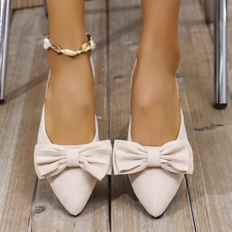 Fashion Sweet Bowknot Daily Shoes For Ladies Pointed Toe White Sandals Women 2025 Summer Comfortable Flat Heels Shoes Women