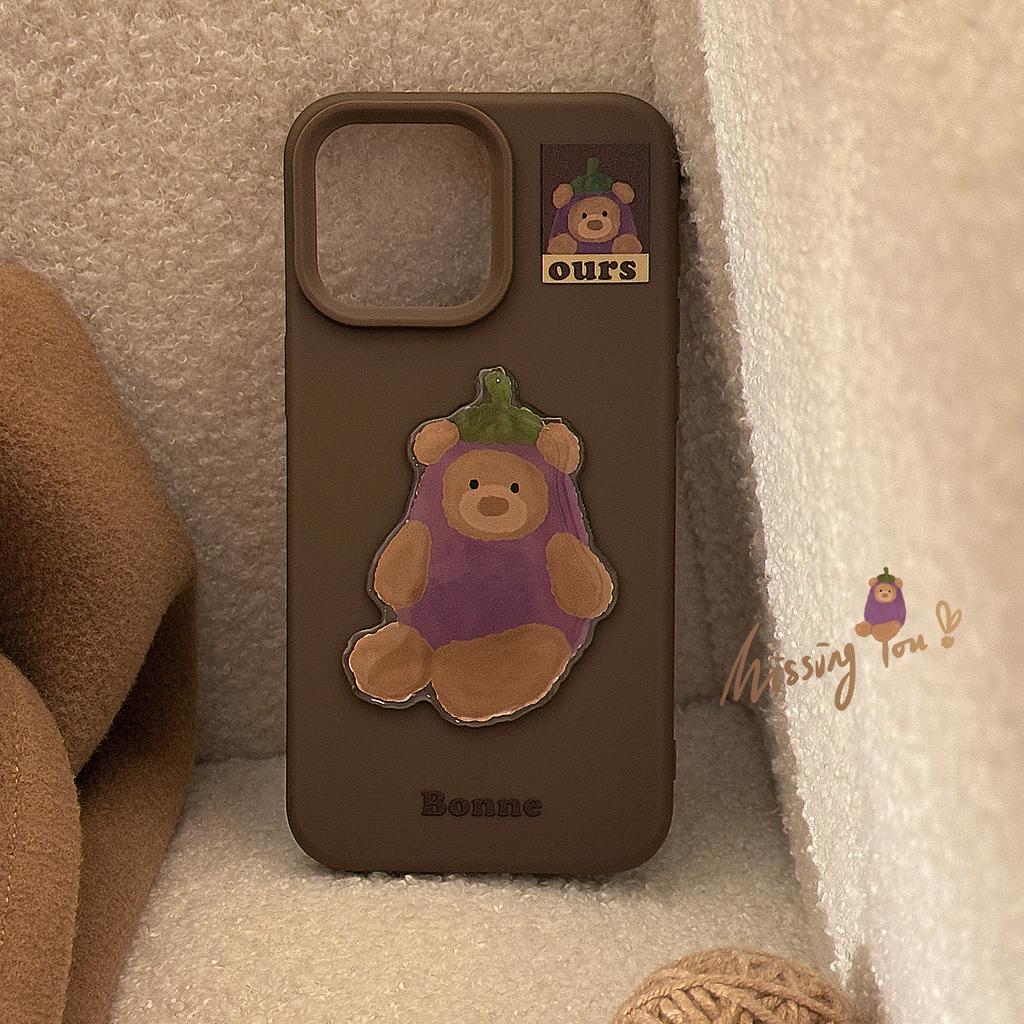 Aubergine Bär Geeignet für iPhone16 Handyhülle Apple 17pro Max Handyhülle 14 Retro Dreidimensional 13