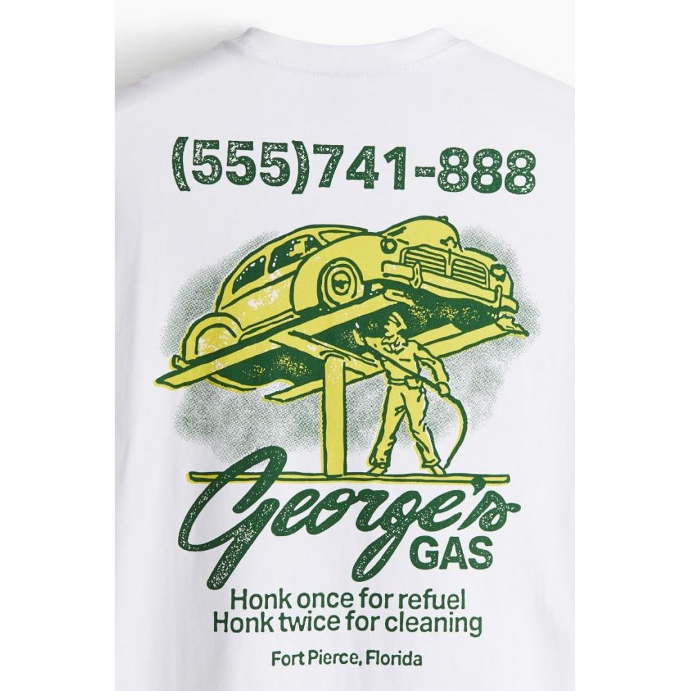H M LooSe FiT PrinTed T SHirT wHiTe George S gaS