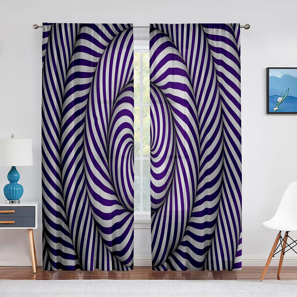 Psychedelic Rainbow Optical Illusion Sheer Curtain for Living Room Bedroom Voile Drape Kitchen Window Tulle Curtains Home Decor