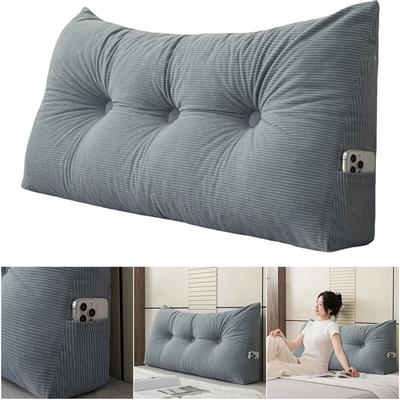 Triangular Wedge Headboard Pillow with Side Pockets Positioning Support Reading Bolster Pillow Back Support Long Pillow for Bed