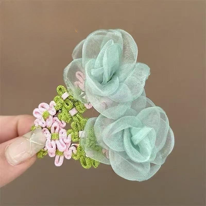 

Net-silk Flower Ultra-gorgeous Hairpin, Sweet Headband, Rural-style Atmosphere Hair Clip, Side-bun Clip, Girlish Heart Clip 2pcs