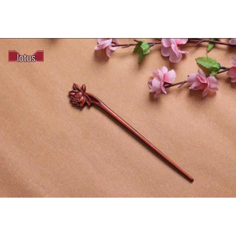 Red Sandalwood Women's Retro Hanfu Hairpins: Hollow Carved Moon Rabbit Wooden Ornaments