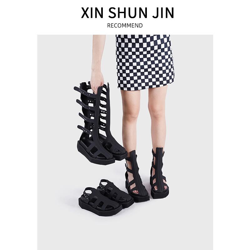 Thick-soled Cowhide Sandals High Boots Fashion Slim Long Martin Boots Internet Celebrity Ins Tide Summer New Cool Boots Women