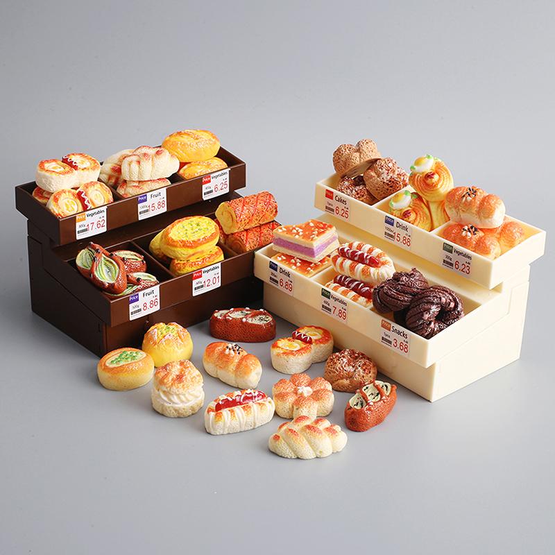 Puppenhaus Miniatur Mini Lebensmittel Ausstellungsständer Kuchen Brot Dessert Schrank Kanto Kochspeisekammer Möbel Modell Szene Requisiten