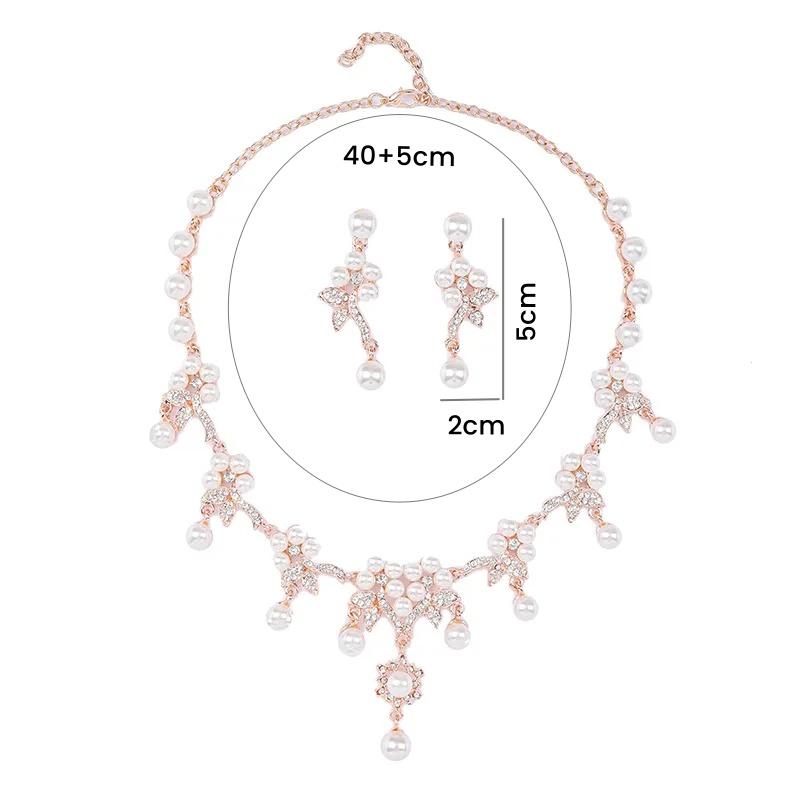Branch Shaped Simulation Pearl Necklace Earrings Set Ethnic Retro Jewelry Bride Dress Accessories