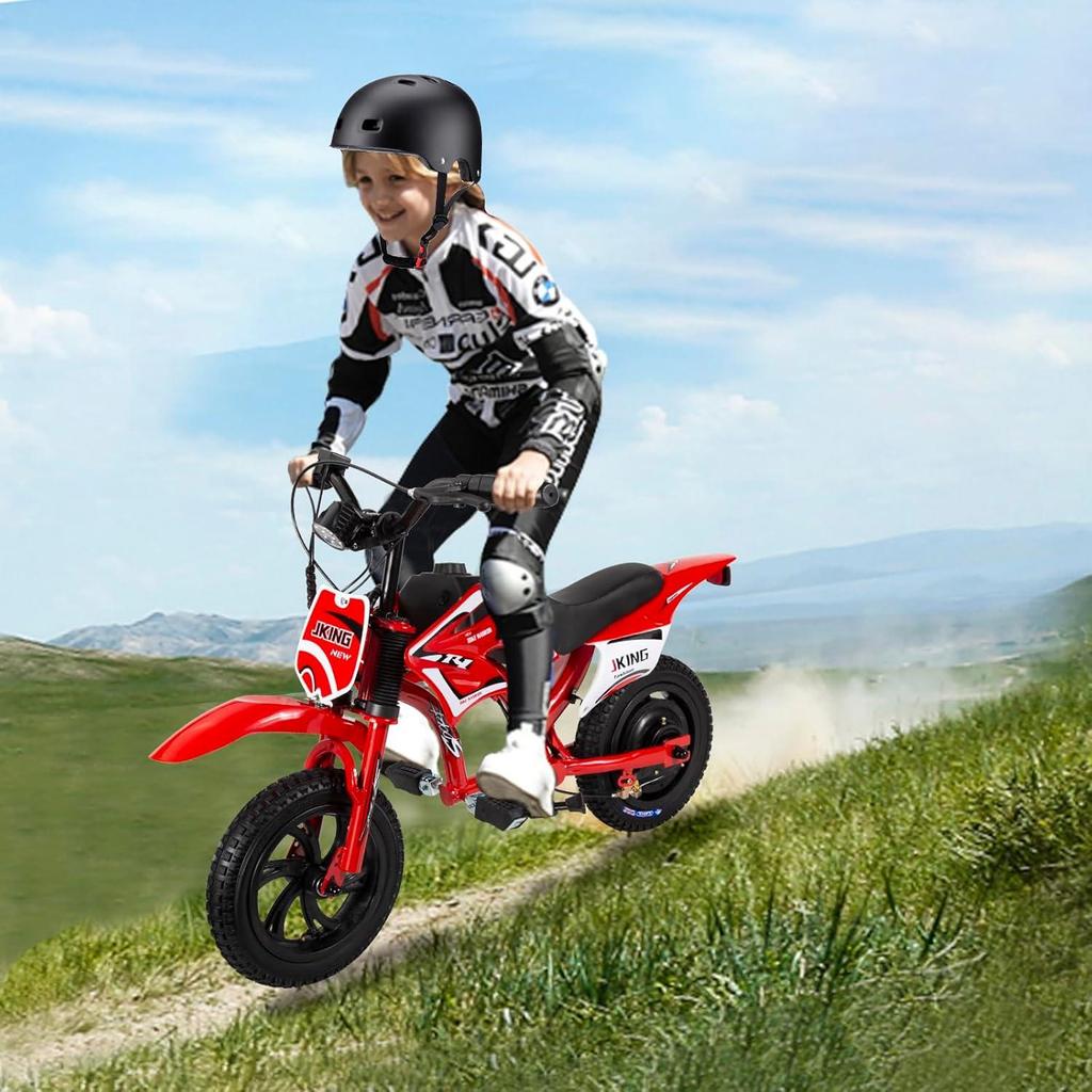 Kids Electric Dirt Bike C6,12'' 300W Brushless Motor,3-Speed LCD,16km/h,LED Controller,Moto Sound,12km Range,Electric Motorcycle for Childer