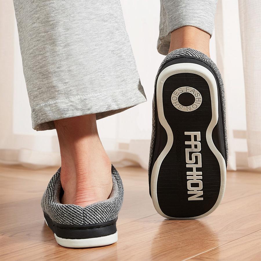 Men's Home Slippers 2024 Winter Warm Fuzzy Lined Male House Shoes Stripe Soft Memory Foam Non-slip Indoor Slipper Man Plus Size