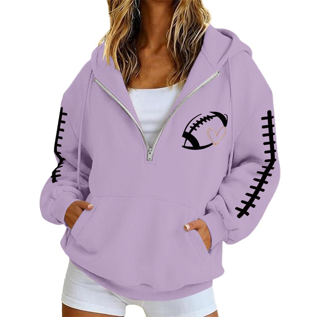 Women's Half-Zip Rugby Hooded Sweatshirt Pullover Jacket for Couples, Casual Wear
