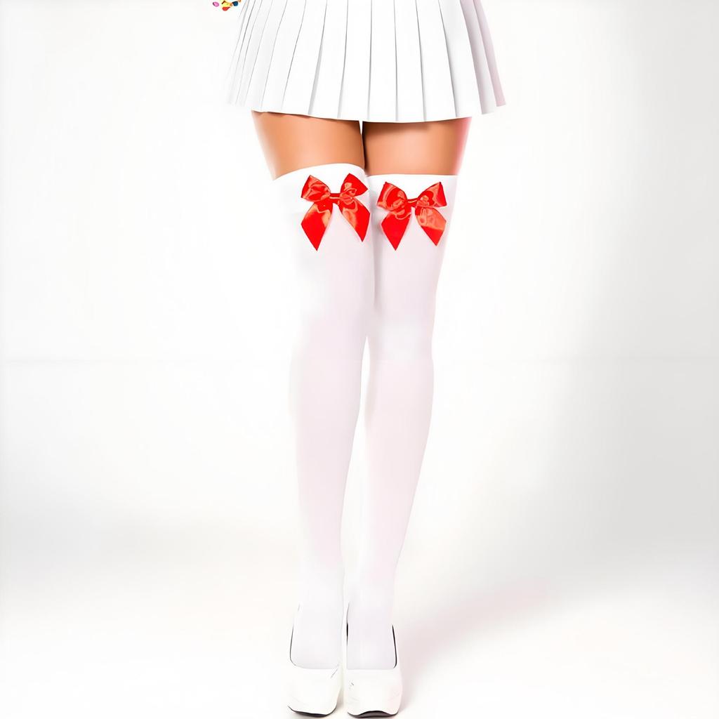 Damen Pinke Over-the-Knee Strümpfe mit Schleifen - Halloween Cosplay Kostüm Zubehör