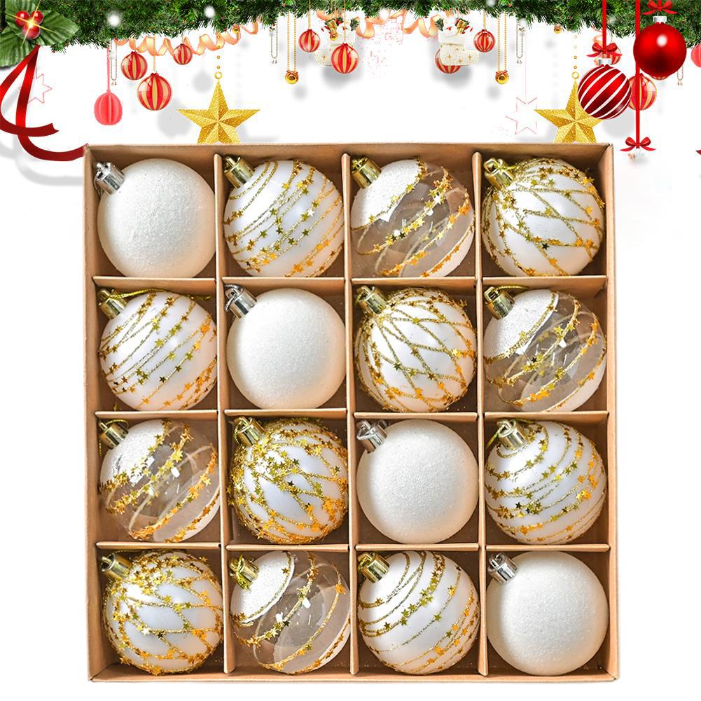 16PCs/Box 6cm Shiny Glitter Christmas Ball Ornaments Shatterproof Christmas Tree Hanging Ornaments Pendants Party Decorations