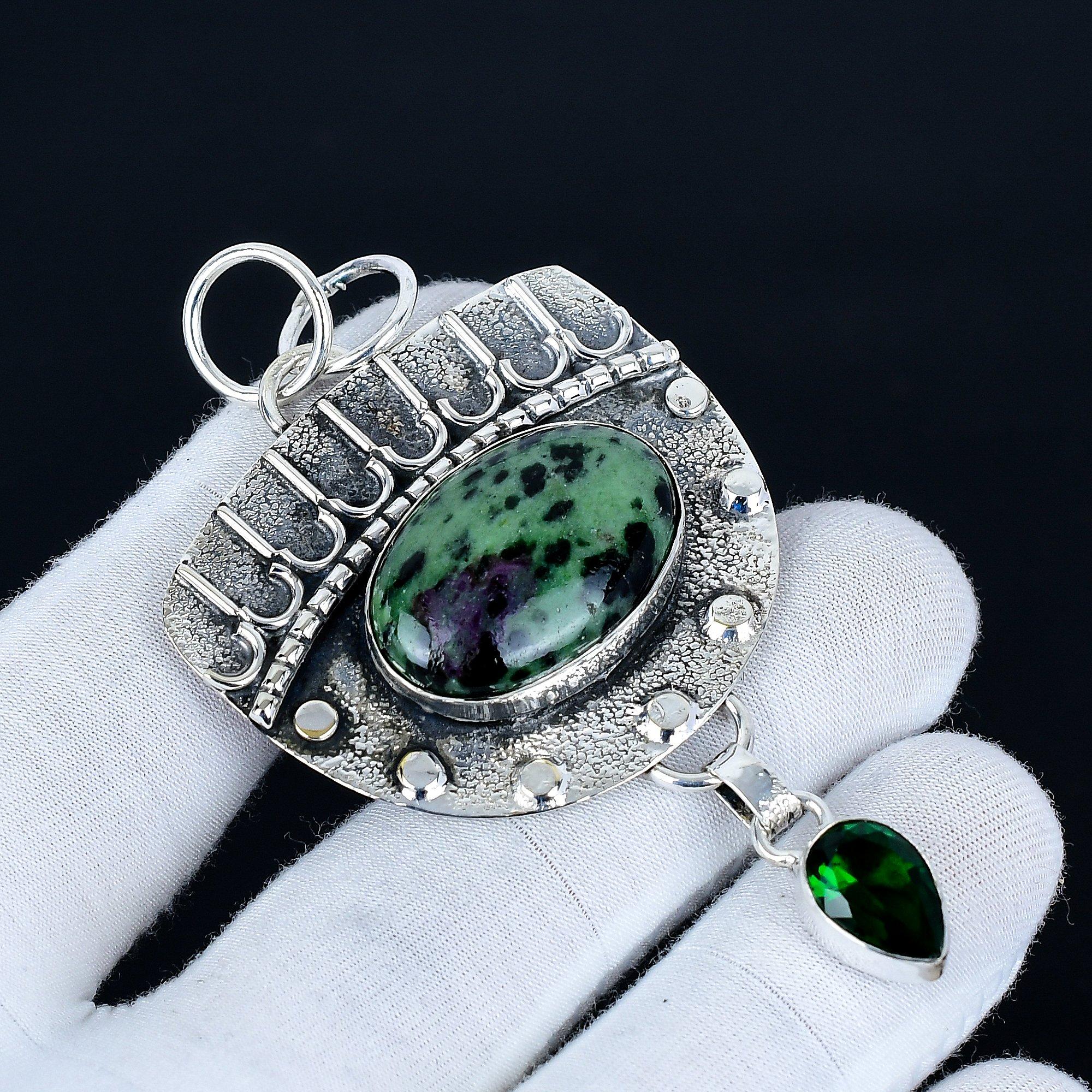 

Ruby Zoisite Pendant, 925 Sterling Silver Handmade Jewelry, Green Tourmaline Silver Pendant, Party Wear Jewelry For Women s, Pendant Gift 7 Cm