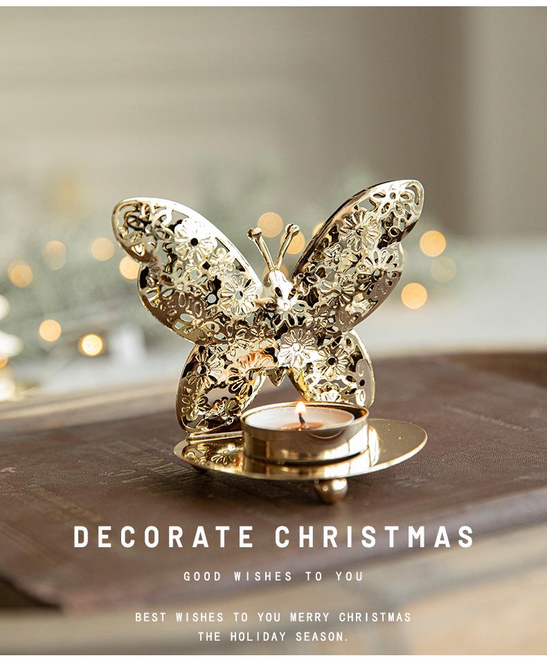 Gold Iron Art Christmas Candle Holder Ornament Lantern Tray