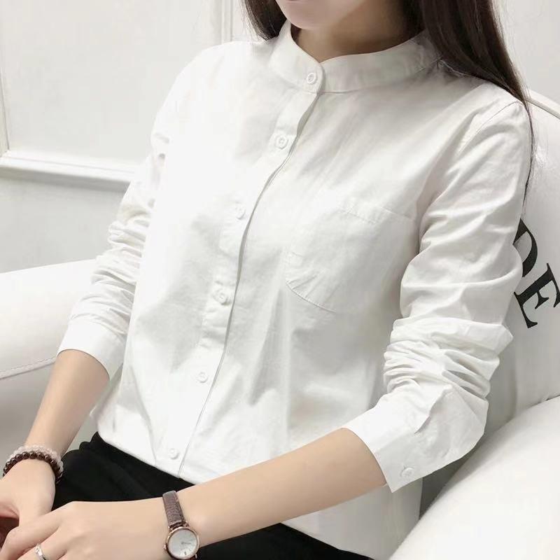 White Cotton Linen Workwear Shirt for Women Korean Blouses Students Loose Long Sleeved Shirts