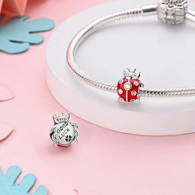 Original Charms Copper Lucky Spring Red Ladybug Beads Fit Platabracelets For Women Jewelry Making Fine Gifts