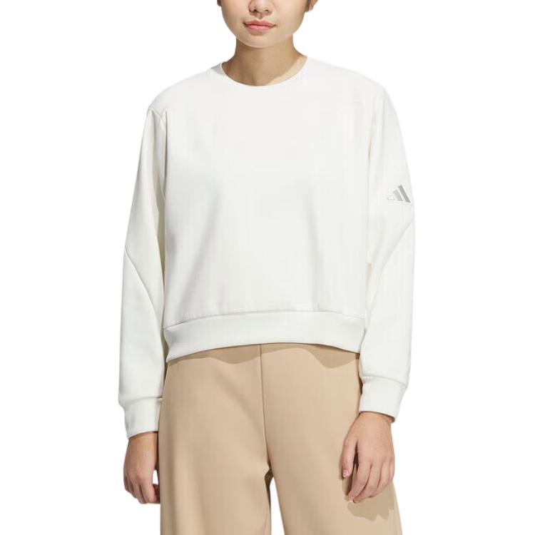 adidas Hanorac sport casual cu logo-ul mărcii, guler rotund, confortabil, la modă, hanorac pentru femei, Han-Jade-White JM8762