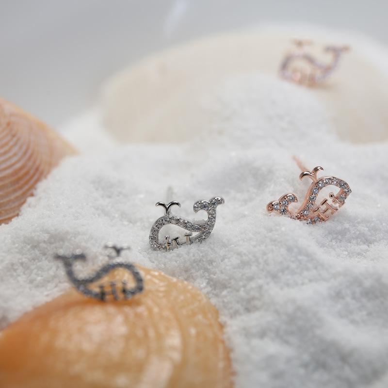 Earrings Studded with Diamonds  Small Whales  Korean Style Sweet Early Summer Earrings for Women  English  Cute Simple Fresh Ears